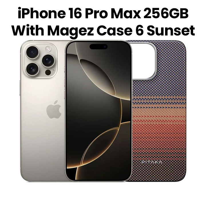 [Bundle Offer] Apple iPhone 16 Pro Max 256GB Natural Titanium + Pitaka Magez Case 6 for iPhone 16 Pro Max Sunset